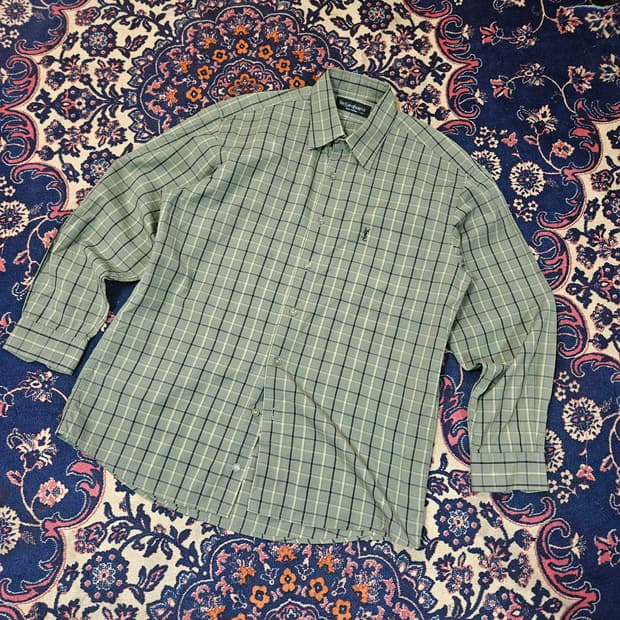 입생로랑 00's 카키 체크 YSL 스몰로고 라이센스 셔츠 M