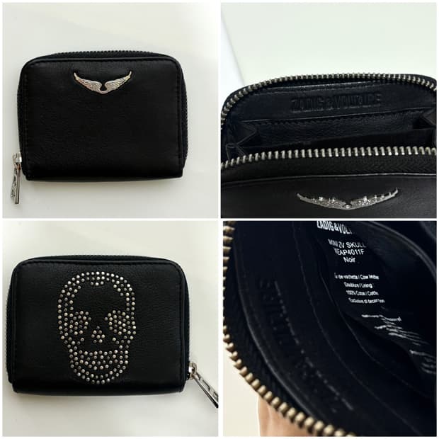 쟈딕앤볼테르 양면 소가죽100% 스컬 지퍼반지갑 블랙