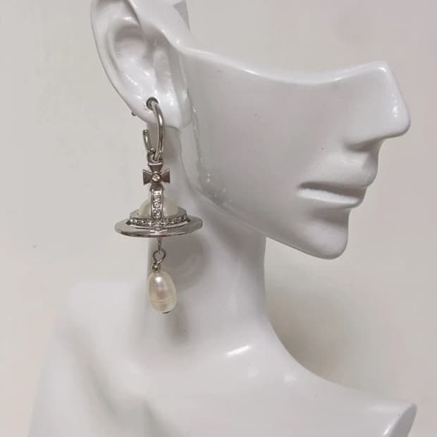 Silver Planet Pearl Drop Earrings