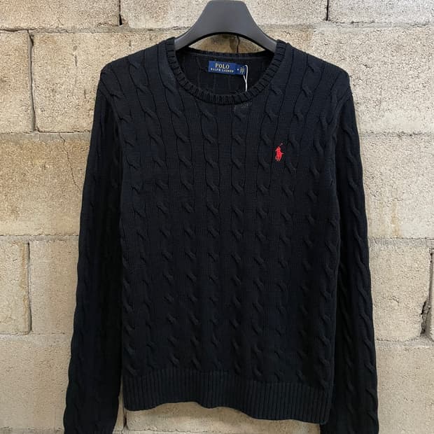 폴로 랄프로렌 블랙 코튼 케이블 니트 