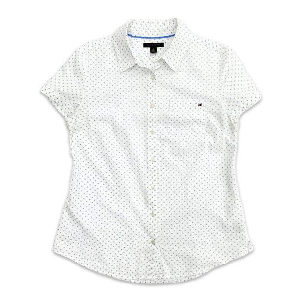 빈티지 타미 힐피거 블루 도트 반팔 라인 셔츠