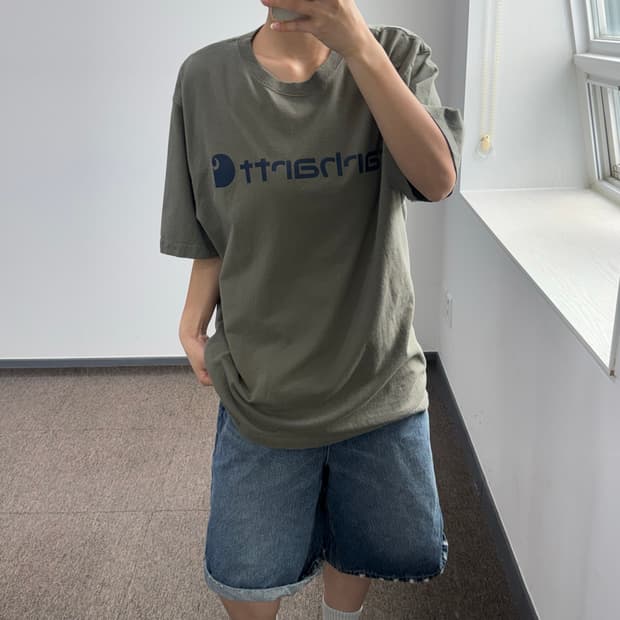 Carhartt 칼하트 빅 로고 카키 반팔 
