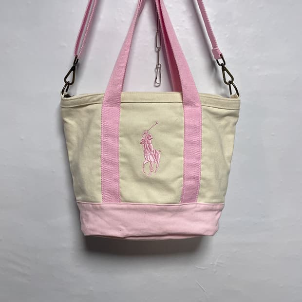 폴로 랄프로렌 캔버스 토트백 핑크