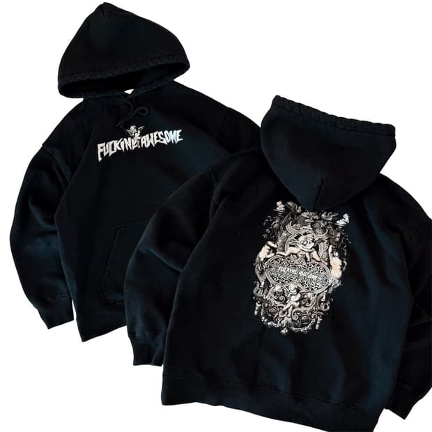 퍼킹어썸 큐피드 엔젤 센터로고 후드티 블랙