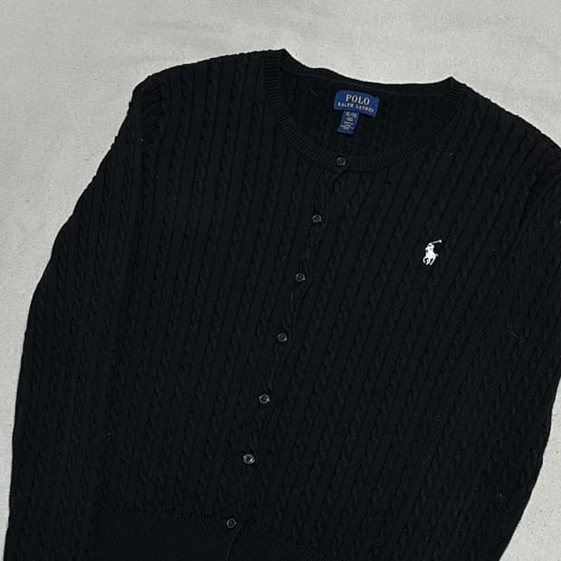 XL 폴로랄프로렌 여성용 블랙 케이블 가디건
