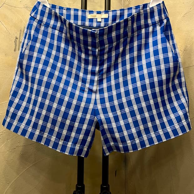 마쥬 레이온 린넨 블루 체크 골반 반바지 66