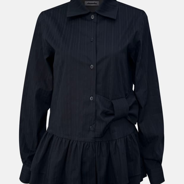 체메씨 BOW FRILL SHIRT (BLUE BLACK)