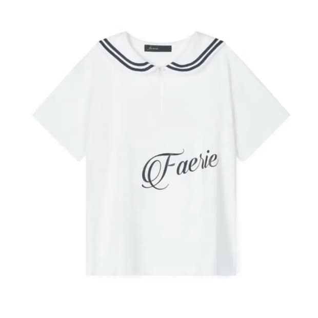 sailor collar mesh loose top (ivory)