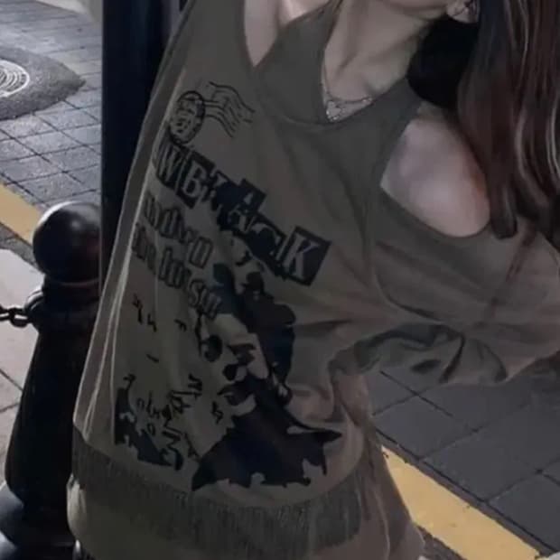 y2k 빈티지 홀터넥 긴팔 상의 하라주쿠