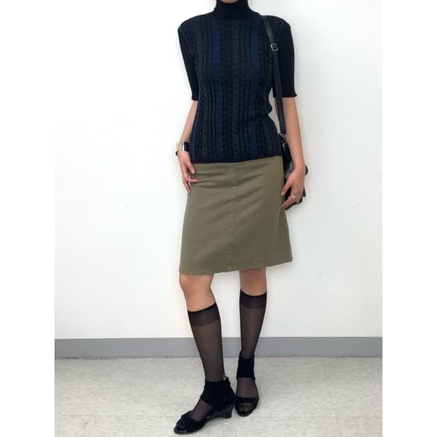 빈티지 카키 미디 스커트