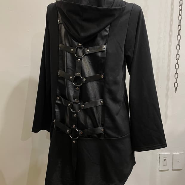 acdc rag 링 스터드 가죽 스트랩 후드집업 펑크