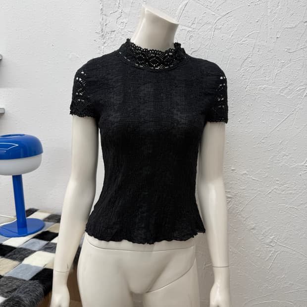 빈티지 Jenny garcon 블랙 레이스 니트 블라우스