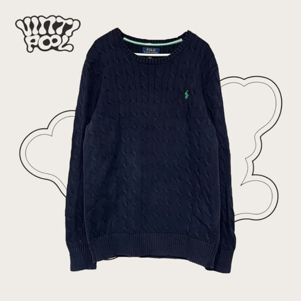일본 폴로랄프로렌 케이블 꽈배기 니트 M 네이비