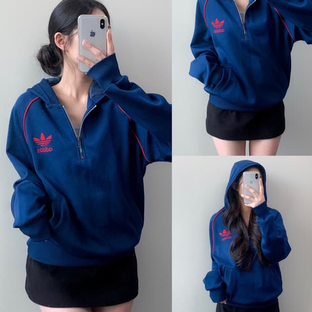 90s 아디다스 반집업 후드티