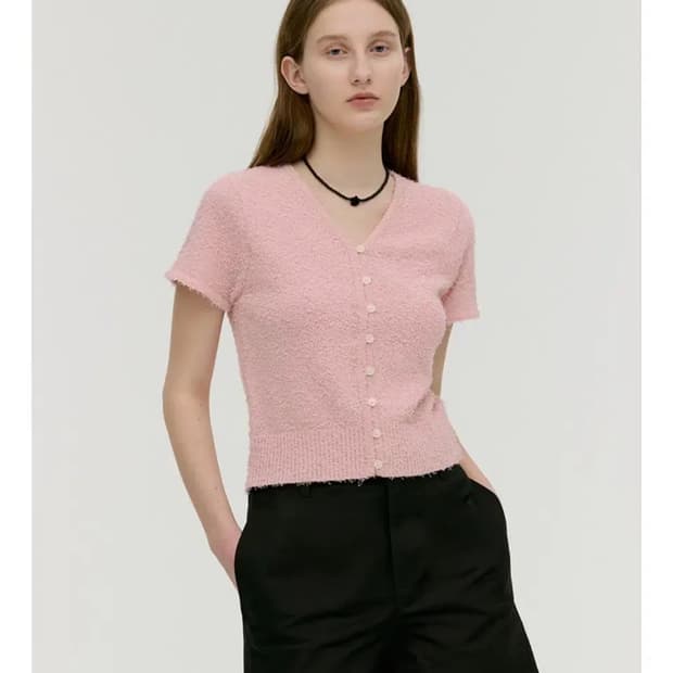 몽돌 테일 브이넥 반팔 가디건