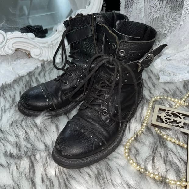 빈티지 스터드 레이스업 숏부츠