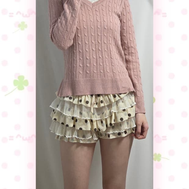 잉그니 핑크 케이블 브이넥 니트