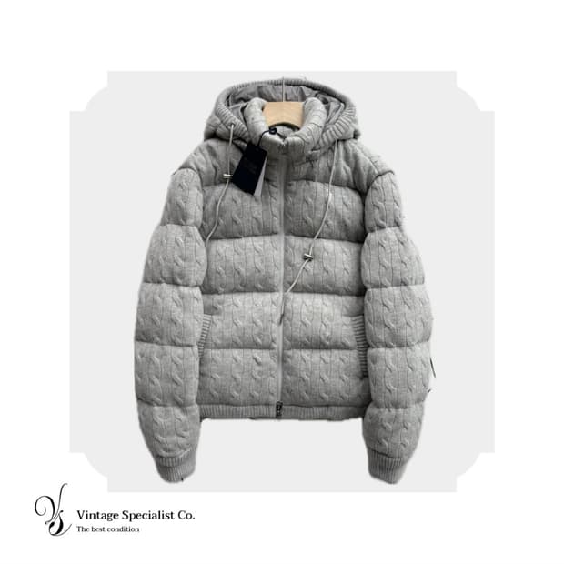 POLO 케이블 니트 후드 다운 코트 패딩