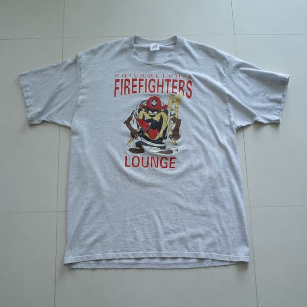 90s USA 소방관 그래픽 빈티지 싱글스티치 티셔츠 XXL