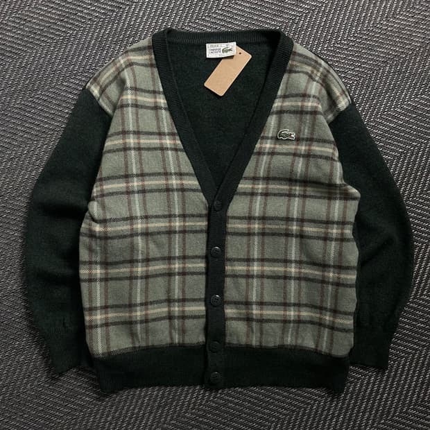 라코스테 아카이브 울 혼방 체크 가디건o 4619