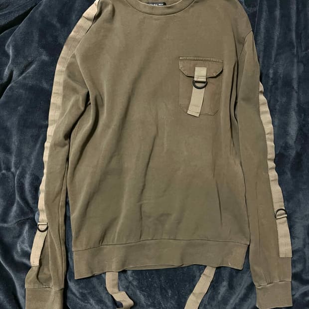 00s 빈티지 벨티드 포인트 롱슬리브 맨투맨 Vkei그런지밀리터리코르티스