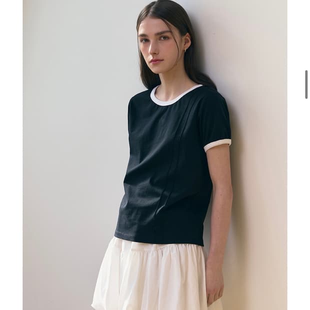 (새상품)(S) 드로우핏 우먼 더블 핀턱 링거 티셔츠 [BLACK] 반팔