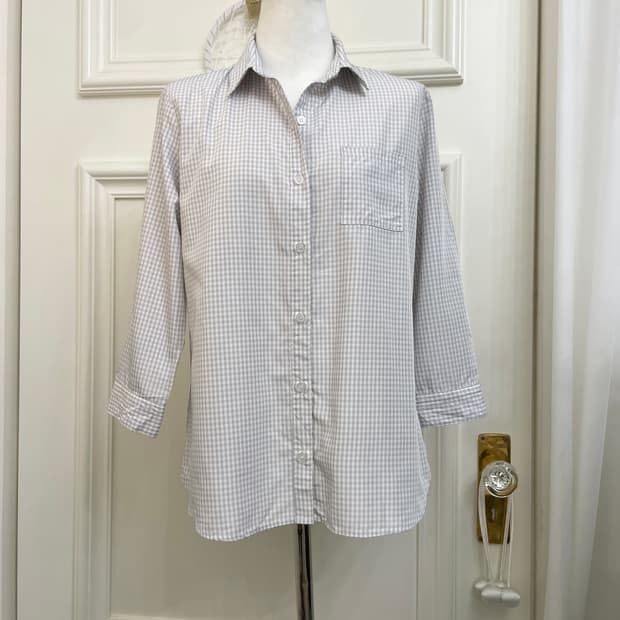 sheer gray gingham check basic shirt