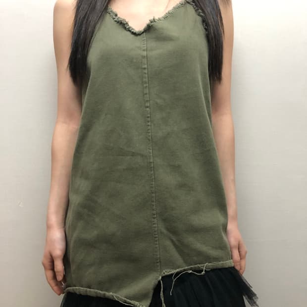 빈티지 카키 코튼 슬리브리스