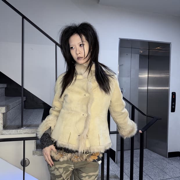 피조물 real leather shearling jacket