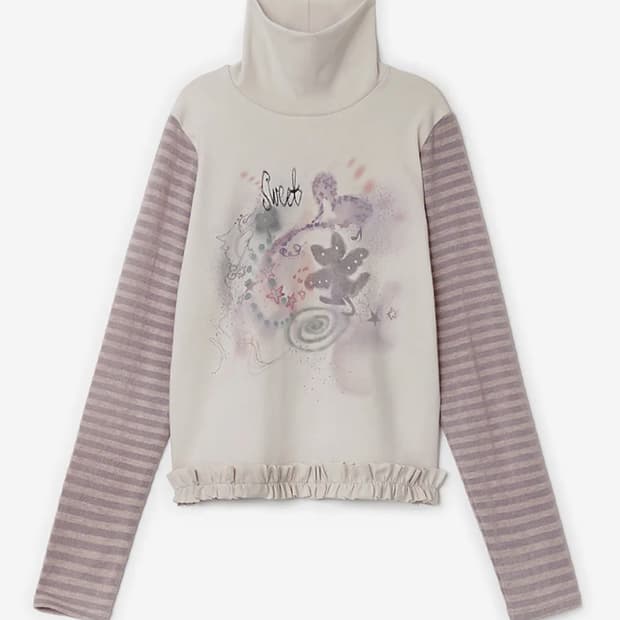 허그유어스킨 드로잉 프릴 폴라 탑 (베이지 핑크)