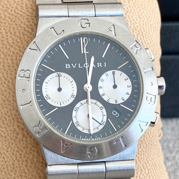 불가리 디아고노 CH35S 35mm 블랙 크로노 쿼츠 미듐 중형