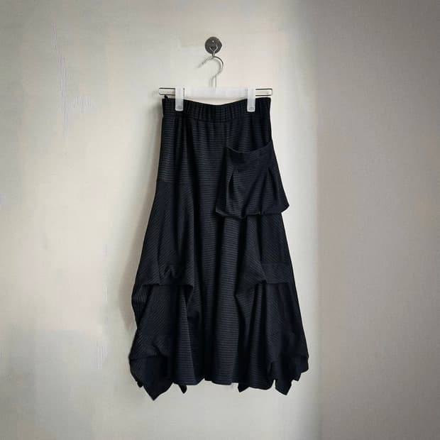 스트라이프 포켓 셔링 언발 아카이브 레이어드  롱스커트 치마 y2k 갸루