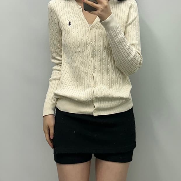 폴로 랄프로렌 스포츠 아이보리 꽈배기 케이블 니트 가디건