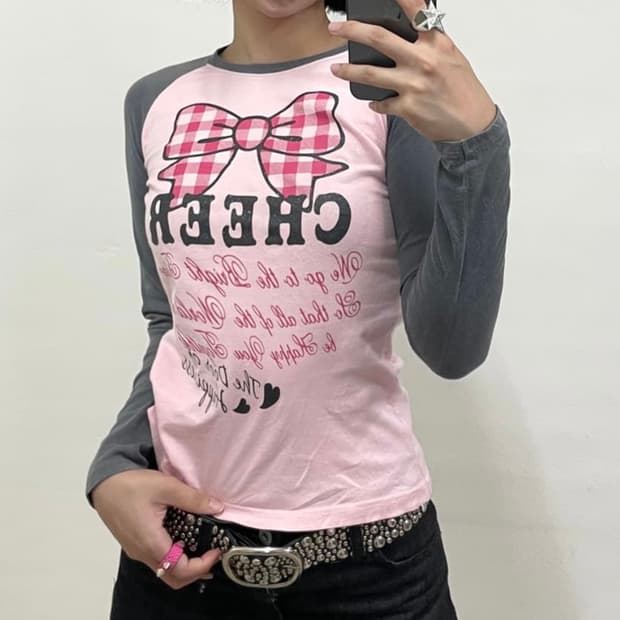 너드 나그랑 롱스리브 빈티지 긴팔티 리본 와이즈걸 카모메산장