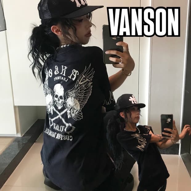 < Vanson Skull Embroidery Patch T-shirt 