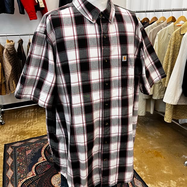 칼하트 코튼 체크 반팔 셔츠 블랙/레드