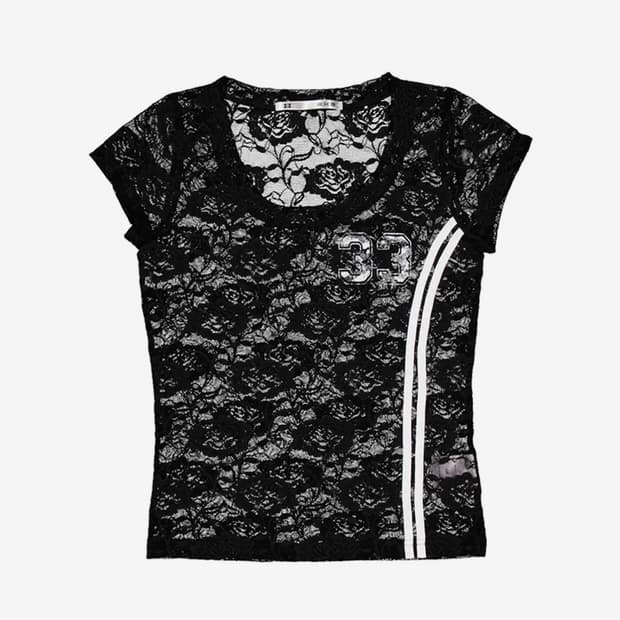 셋업이엑스이 레이스 탑 시스루 반팔 티 lace top