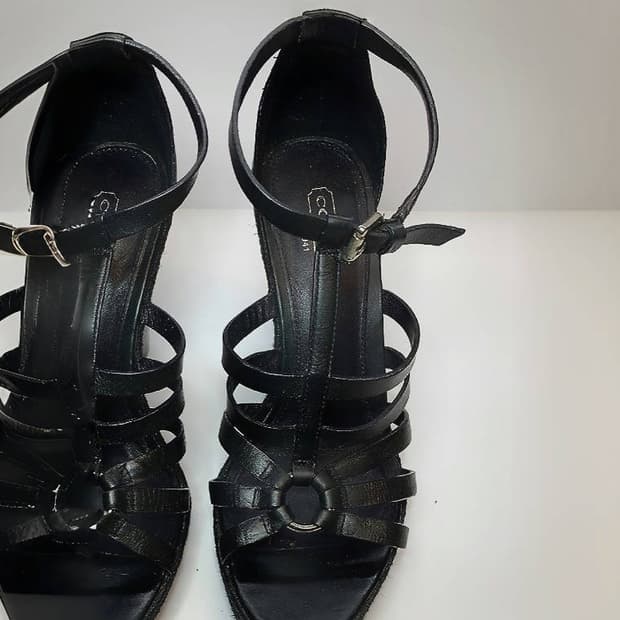 coach gladiator leather high heel sandal