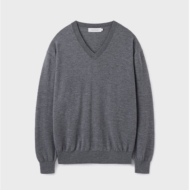 [L] 유니온블루 그랜드 크루 브이넥 니트 멜란지 그레이