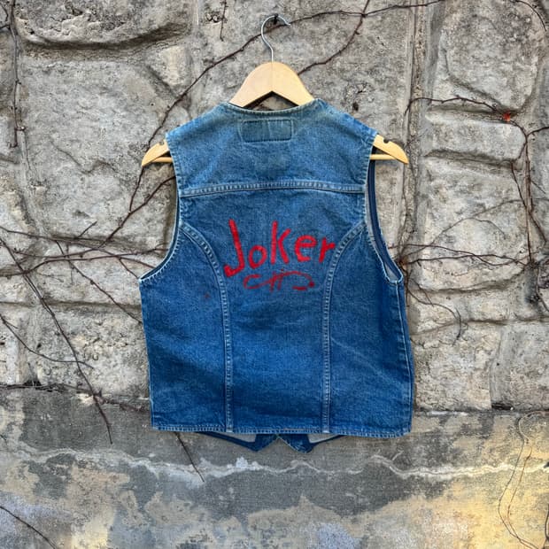 90s 랭글러 빈티지 페인팅 패치 커스텀 데님 베스트 조끼