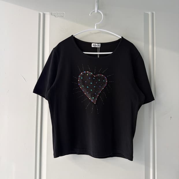 일본빈티지 비즈 하트 반팔티