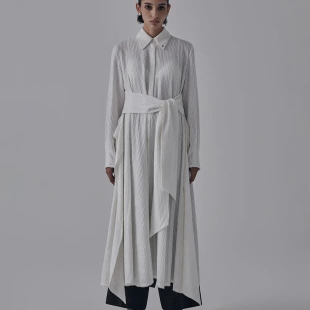 Velboa Stripe Strap Long Shirt One-Piece