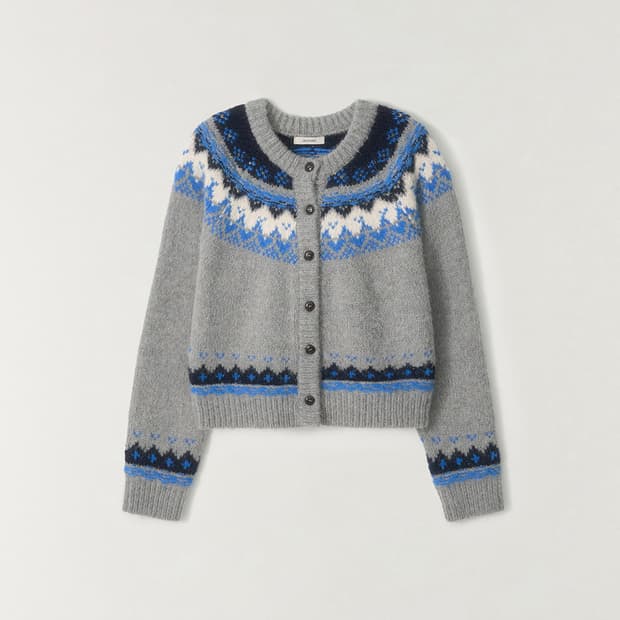 더라우스트 자카드 니트 가디건 그레이