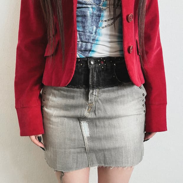 코스튬내셔널 스터드 투톤 데님 미니스커트