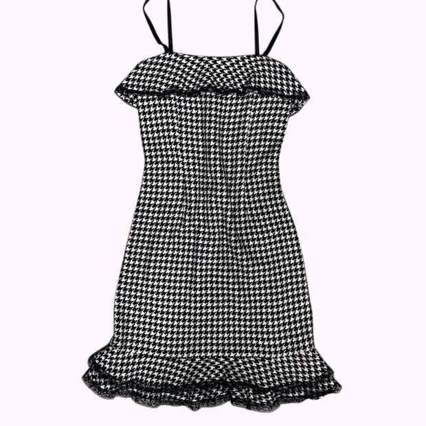 hound tooth lace frill dress