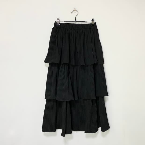 빈티지 밴딩 플리츠 캉캉 롱스커트 블랙 모리걸