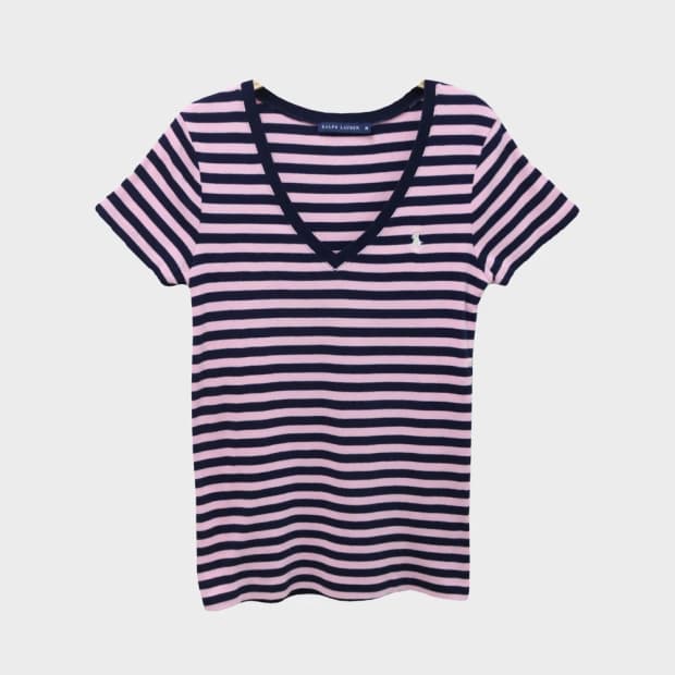 폴로 랄프로렌 딸기우유 스트라이프 브이넥 티셔츠 65036