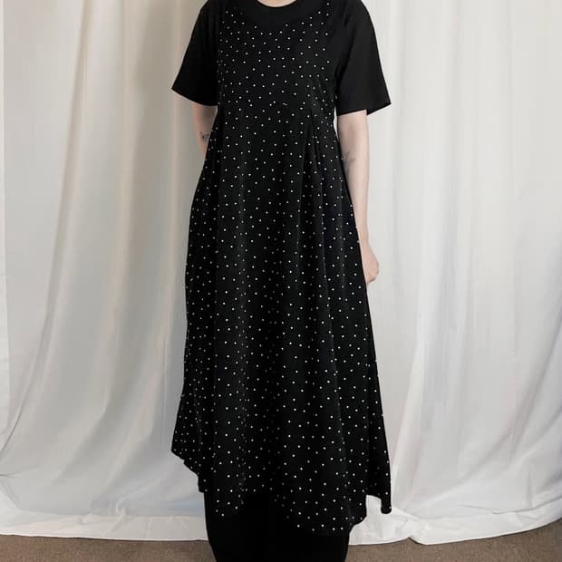 Dot Strap Long Dress - Black