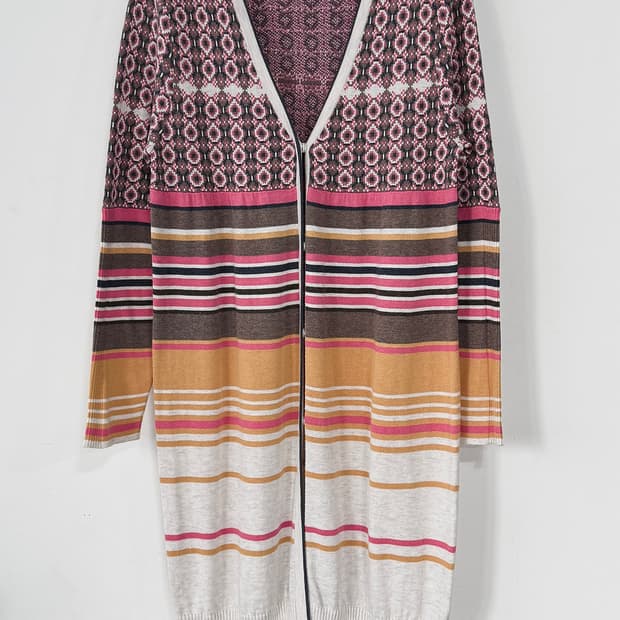오일릴리 스트라이프 패턴 롱 가디건