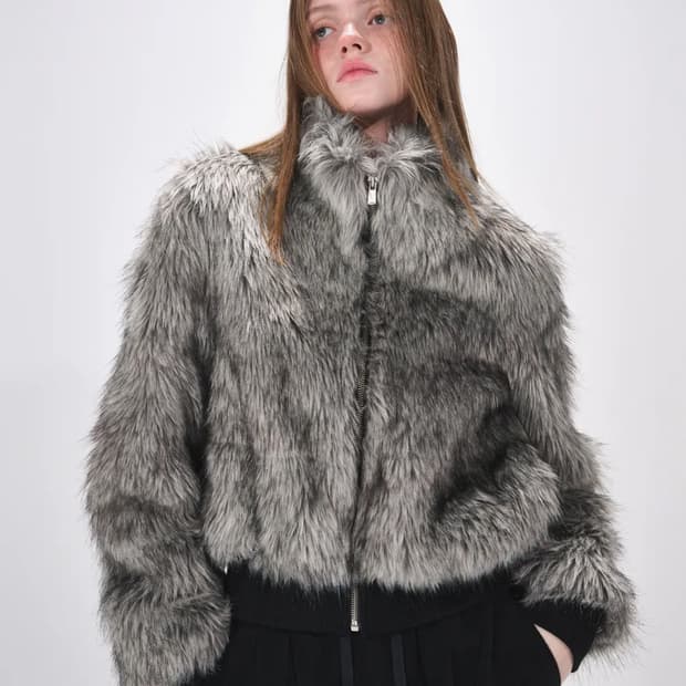 ETMON 하이넥 퍼 집업 자켓 